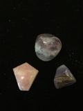 Lot of Three Polished Tumbled Gemstones, Two Amethyst & One Rhodochrosite
