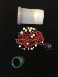 Lot of Loose Beads for Jewelry and One Wax Model of a Ring Band