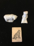 Lot of Three, Two Hand-Crafted Porcelain Figurines and One Hand-Etched Tiger Portrait