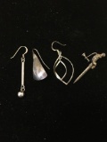 Lot of Four Single Mismatched Various Style Sterling Silver Drop Earrings