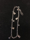 Italian Made 3mm Baby Rolo Link 8in Long Sterling Silver Bracelet w/ Alternating Jingle Bell & Teddy