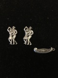 Lot of Three Silver-Tone Alloy Charms, Two Matched Square Dancing Couple & One Canoe Motif