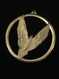 Wallace 1975 Designed Gold-Tone 2.75in Round Peace on Earth Dove Motif Sterling Silver Heavy Pendant