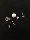 Lot of Six Various Size & Style Single Mismatched Sterling Silver Button Earrings