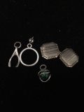 Lot of Four Sterling Silver Items, Three Various Style Pendants & One Single Mismatched Cufflink