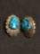 Concho Style LS Signed Native American Sterling Silver & Turquoise Earrings