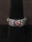 Heart Hallmarked Sterling Silver & Pink Gemstone Ring Band Sz 6