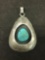 JB Signed Large Native American Vintage Sterling Silver & Turquoise 2 Inch Concho Pendant