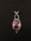 SARDA Checkerboard Cut Large Red Gemstone Sterling Silver Pendant Enhancer
