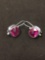 Pink Medium Sized Checkerboard Cut Gemstones Set into Designer SARDA Sterling Silver Earrings