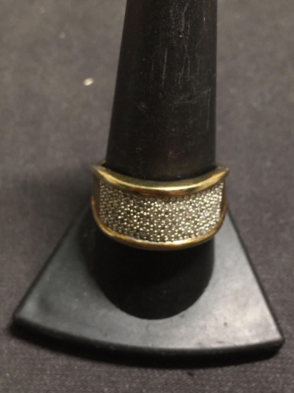 JWBR Stunning Diamond Sparkle Gold Tone Sterling Silver Flashy Ring Sz 10
