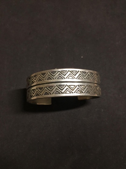 Old Pawn Native American Carved Ornate Sterling Silver Heavy Cuff Bracelet - 33 Grams