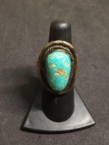 WOW Huge Chunk Sterling Silver Blue/Green Turquoise Ring Sz 6