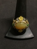 NH Signed Butterscotch Amber Stunning Sterling Silver Statement Ring Sz 10