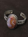 RC Signed Stunning Agate Large Sterling Silver Cuff Bracelet - 48 Grams