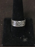 PSCL Signed Sterling Silver Pentagram Sterling Silver Wide Band Ring Sz 11