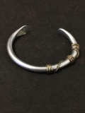 JW Sterling Silver & Wrapped Wire Decor Sterling Silver Heavy Cuff Bracelet - 31 Grams