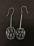 Rare Linked Crown 2.5 Inch Antique Sterling Silver Earrings