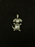 Puppy Dog CZ Lined Sterling Silver Pentant Charm