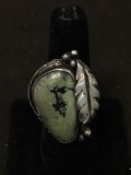 Awesome Native American Green Gemstone Old Pawn Chunky Sterling Silver Ring Sz 6.5