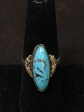 LSP Sterling Silver Ring W/ Turquoise & Black Hills 12K Gold Leaf Sz 7.5