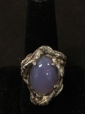 WOW Modernist Sculpted Sterling Silver & Lavender Jade Thick Ring Sz 8