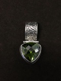 SARDA Checkerboard Cut Large Green Gemstone Sterling Silver Pendant Enhancer