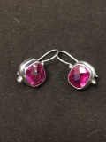Pink Medium Sized Checkerboard Cut Gemstones Set into Designer SARDA Sterling Silver Earrings