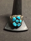 Incredible Snake Designed Turquoise Chunk Sterling Silver Men's Native American Ring Sz 11.5