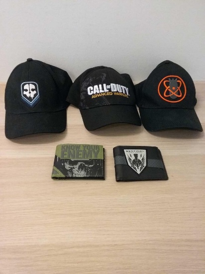 Lot of 3 Call of Duty Hats and 2 Wallets from Collection