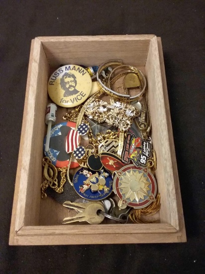 Box of Mixed Costume Jewelry and Small Collectibles from Estate Collection