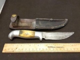 Antique Stag Handled Knife W/ Sheath RARE