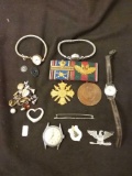 Lot of Miscellaneous Small Collectibles - watches military medals silver bar jewelry from Estate
