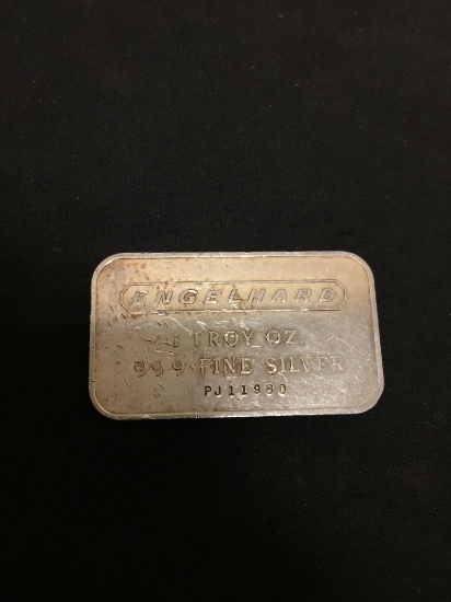 1 Ounce Vintage .999 Fine Silver Engelhard Serial Numbered Silver Bullion Bar