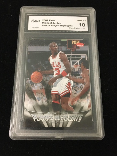 GMA Graded 2007 Fleer Playoff Highlights MICHAEL JORDAN Bulls Card - Gem Mint 10