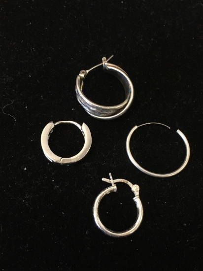 Lot of Four Single Mismatched Various Style Sterling Silver Hoop Earrings