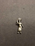 Tribal Woman Carrying Fruit On Head Sterling Silver Charm Pendant