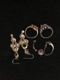 Lot of Miscellaneous Broken Sterling Silver Jewelry or Nickel Alloy Items