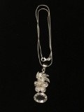 New! Gorgeous Faceted Clear Quartz 2 2/8in Designer Sterling Silver Pendant w/ 18in Chain SRP $ 69