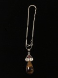 New! Gorgeous Golden Tiger's Eye w/ Garnet Accent 2in Sterling Silver Pendant w/ 18in Chain SRP $ 49