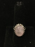 New! Detailed Rose Quartz Cabochon Sterling Silver Ring Band-Size 7.5 SRP $ 49