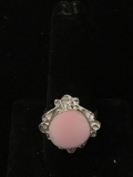 New! Gorgeous Detailed Larger Pink Opal Cabochon Sterling Silver Ring Band-Size 9.5 SRP $ 49