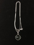 New! Amazing Faceted Blue Topaz Detailed Hammered Design 1 1/8in Sterling Silver Pendant w/ 18in