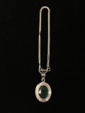 New! Gorgeous Faceted Natural African Green Emerald Satin Finish 1.5in Sterling Silver Pendant w/