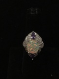 New! Gorgeous Fire Rainbow Opalite w/ Amethyst & CZ Accents Sterling Silver Ring Band-Size 5.5 SRP $