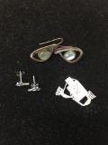 Lot of Three Silver-Tone Alloy Pairs of Earrings, One w/ Abalone Accent, One w/ Zircon & Sailboat