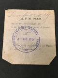 APM Paris 1918 Regristration Coupon - VISA - WWI - EXTREMELY RARE
