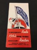 1962 Cincinnati Reds RARE Spring Training Auxilary Roster Pamphlet