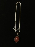 New! Gorgeous Carnelian Detailed Cabochon 1.25in Sterling Silver Pendant w/ 18in Chain SRP $ 39