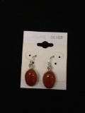 New! Pretty Carnelian Onyx Cabochon 1 1/8in Pair of Sterling Silver Earrings SRP $ 39